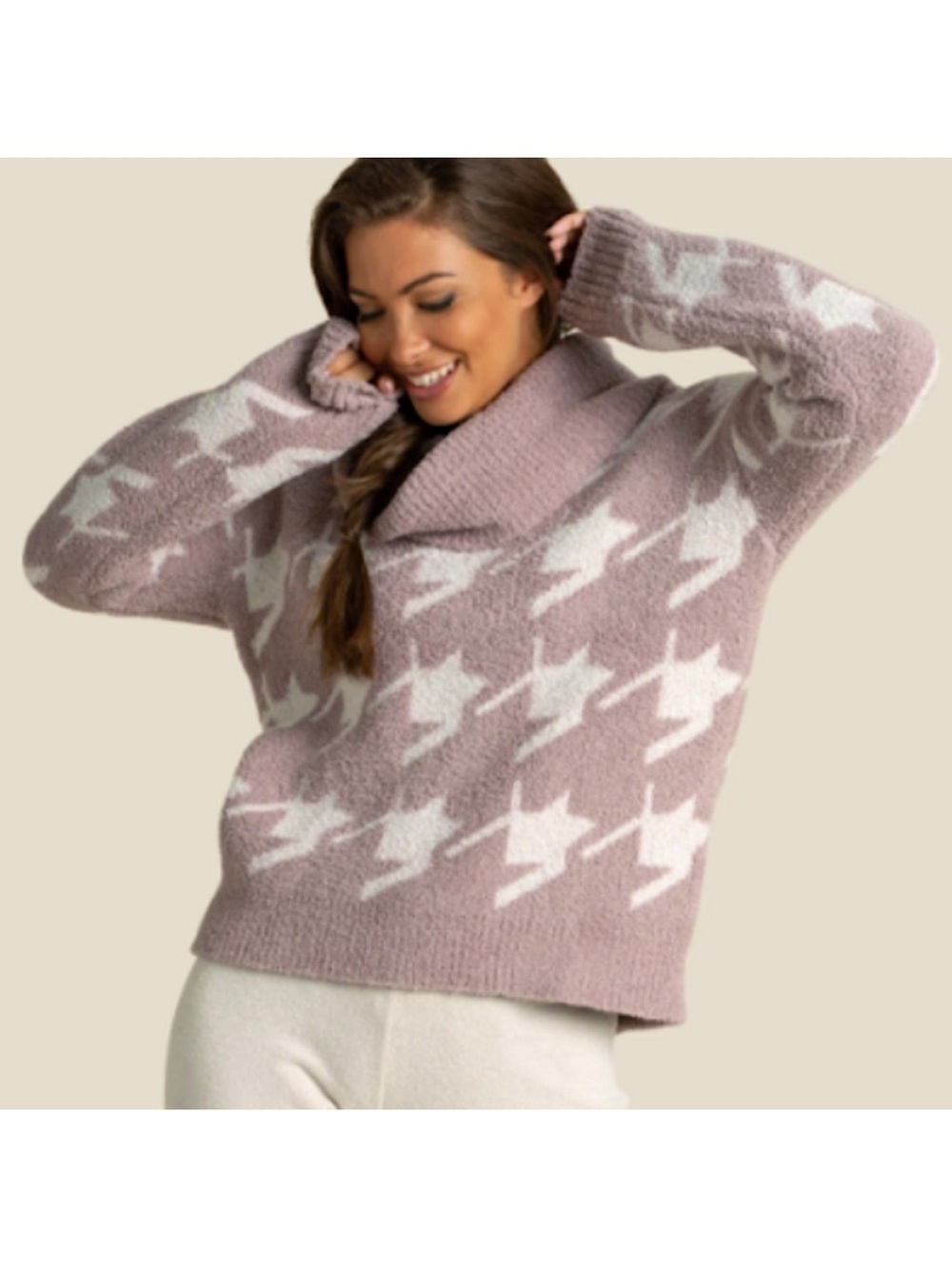 Barefoot Dreams CozyChic Houndstooth Pullover, large